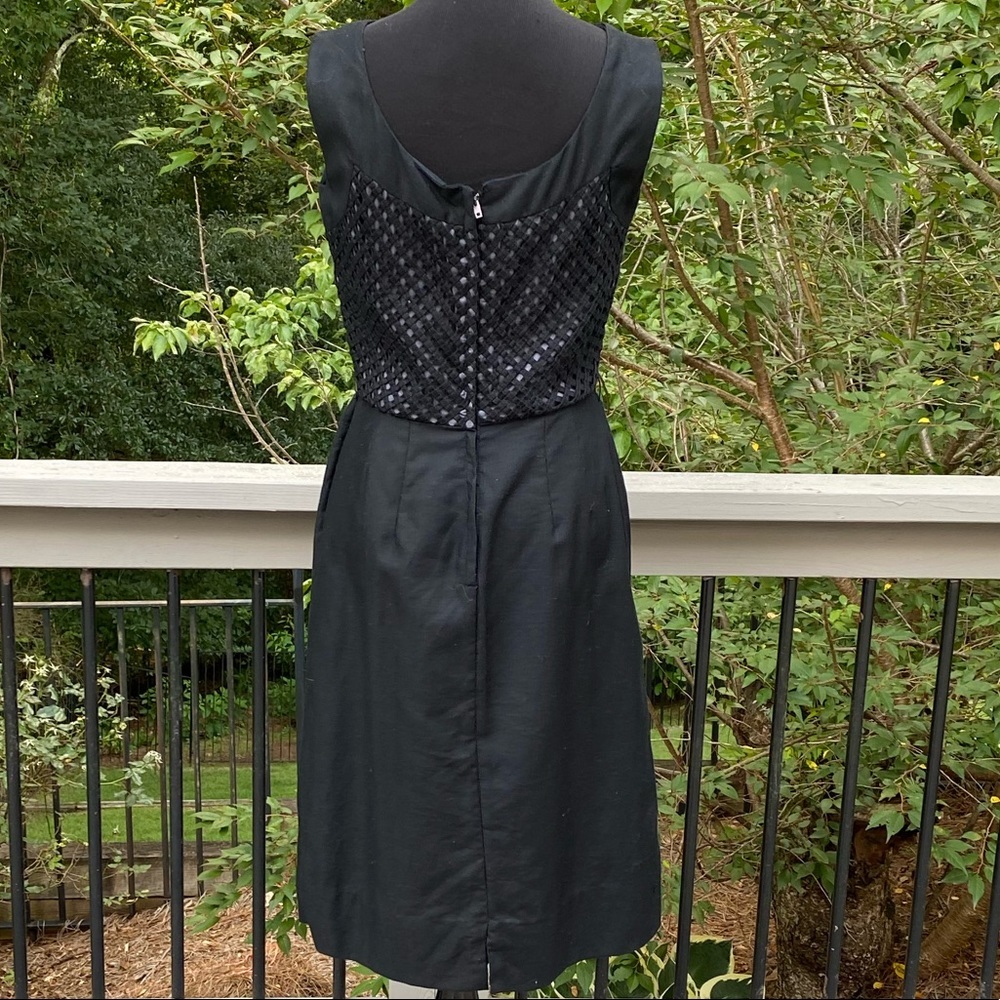 Vintage 50s 60s Metal Zipper Basket Weave Lattice Bodice Wiggle Mad Men Dress - Picture 4 of 7